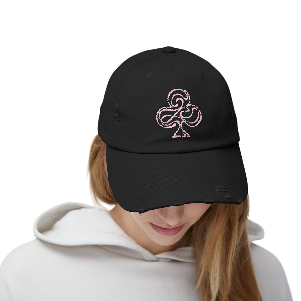 Distressed Black Cap with Pink Floral Club Embroidered Logo