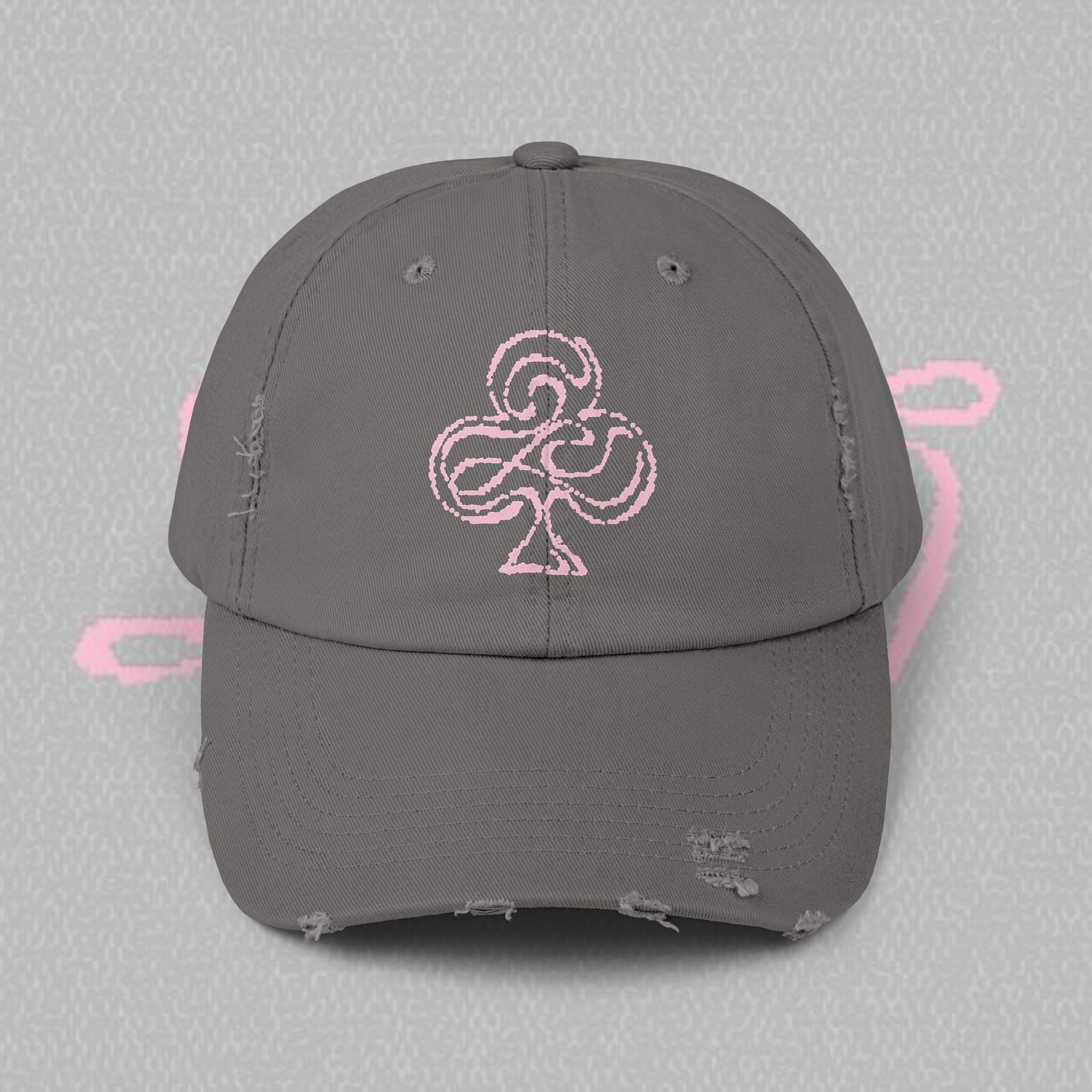 Distressed Black Cap with Pink Floral Club Embroidered Logo