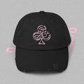 Distressed Black Cap with Pink Floral Club Embroidered Logo