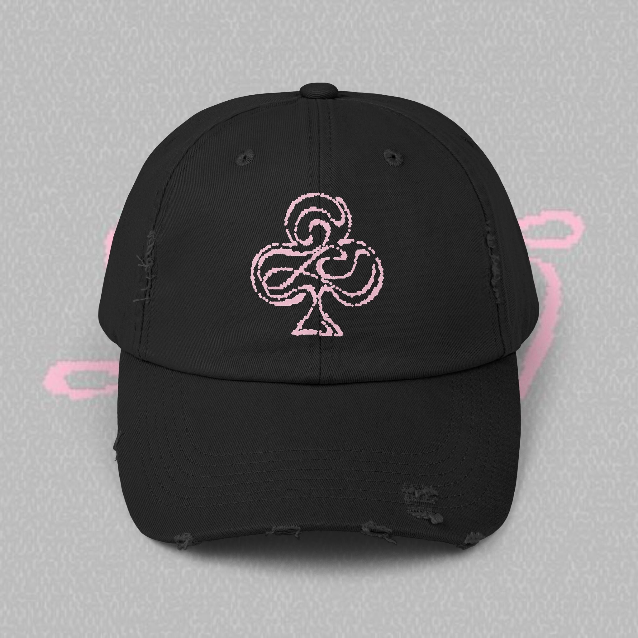 Distressed Black Cap with Pink Floral Club Embroidered Logo