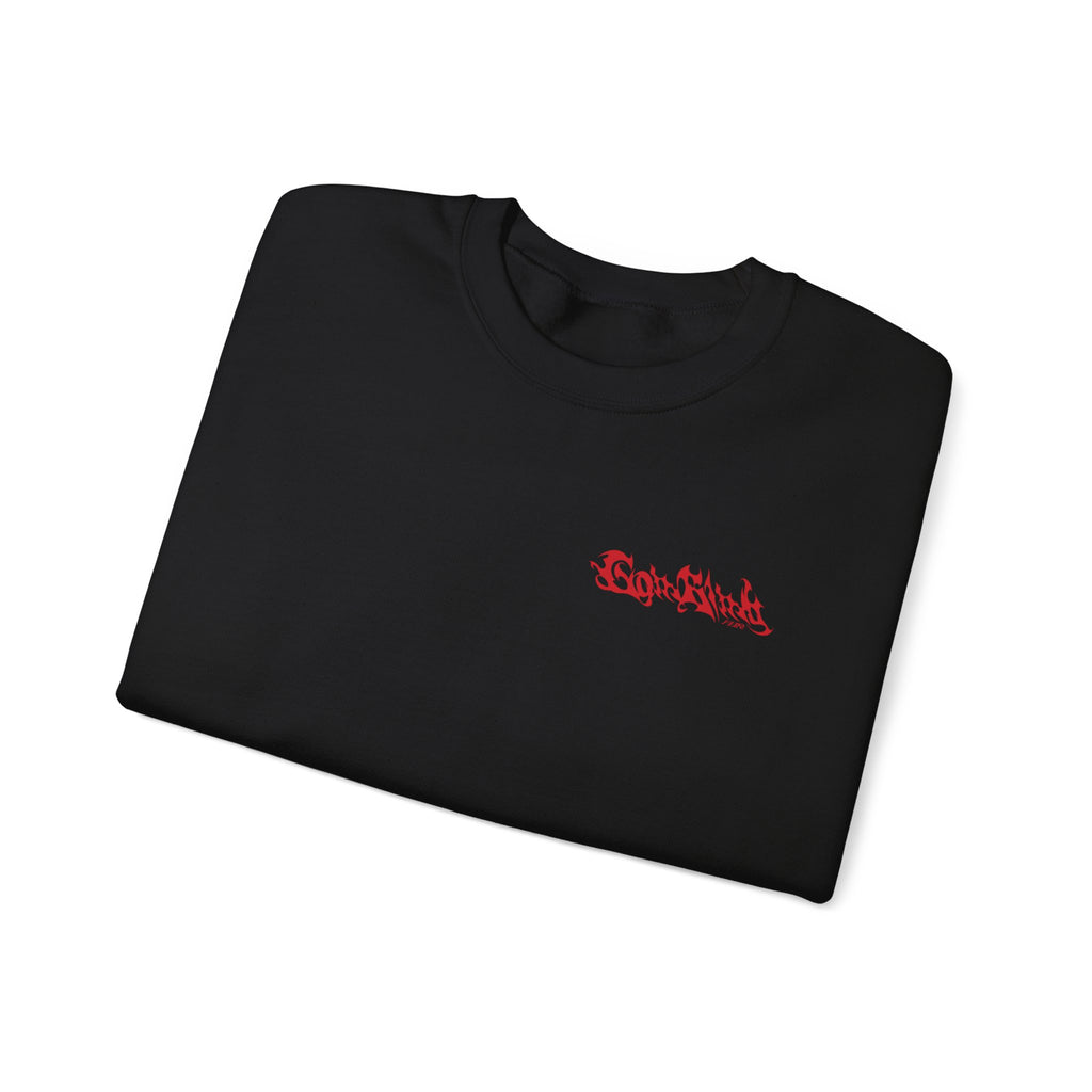 AndTeam-Single : Go in Blind concept Crewneck Sweatshirt — Red Wolf Graphic on Black