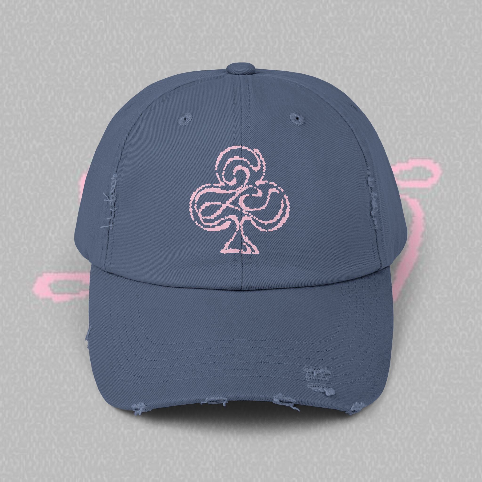 Distressed Black Cap with Pink Floral Club Embroidered Logo
